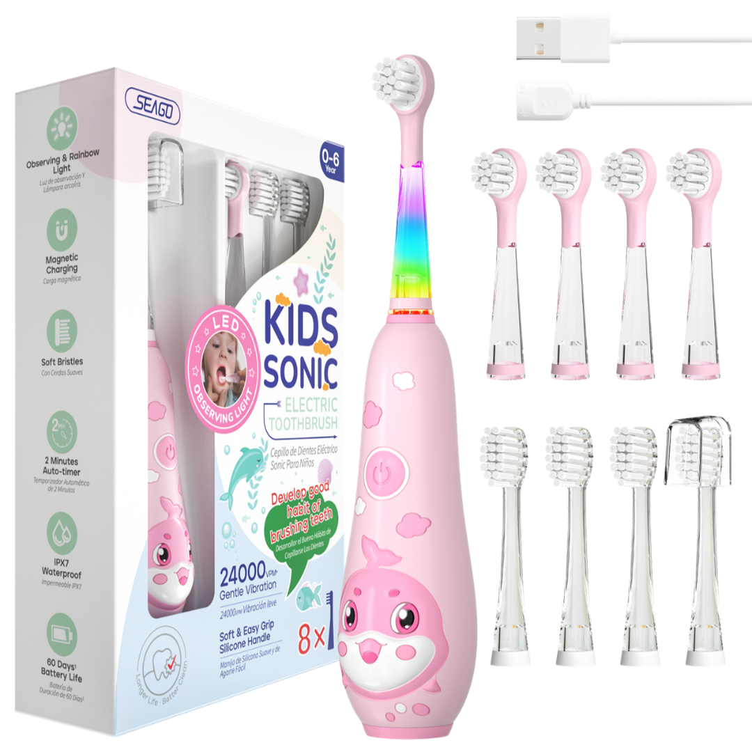Periuta de Dinti Electrica Sonica Danesso Seago® – Curatare Delicata si Distractiva pentru Copii (0-8 ani), Roz