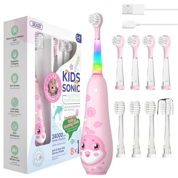 Periuta de Dinti Electrica Sonica Danesso Seago® – Curatare Delicata si Distractiva pentru Copii (0-8 ani), Roz