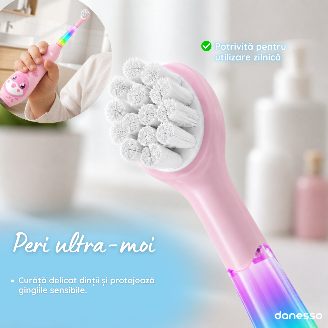 Periuta de Dinti Electrica Sonica Danesso Seago® – Curatare Delicata si Distractiva pentru Copii (0-8 ani), Roz