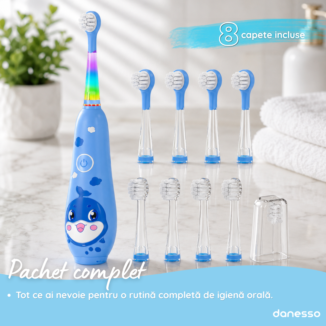 Periuta de Dinti Electrica Sonica Danesso Seago® – Curatare Delicata si Distractiva pentru Copii (0-8 ani), Albastru