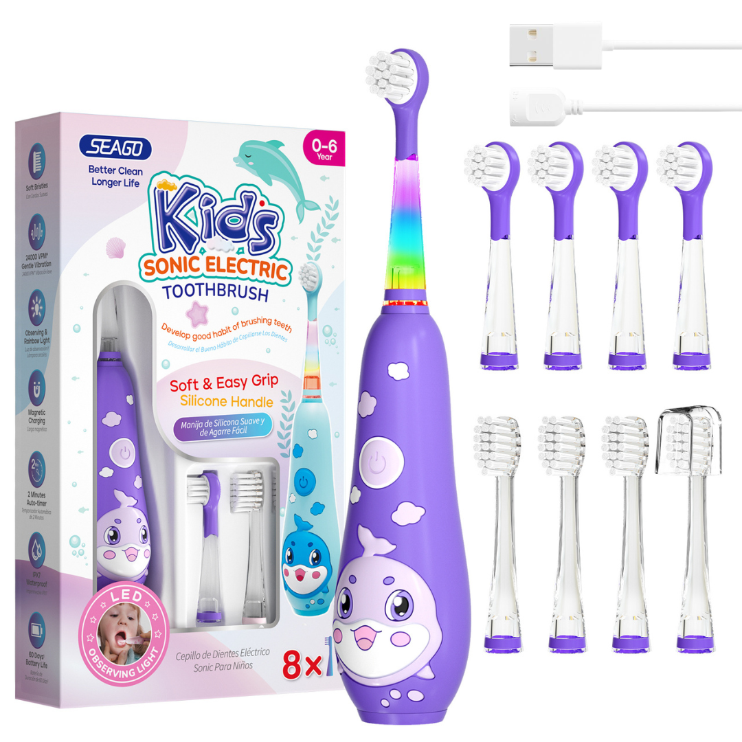 Periuta de Dinti Electrica Sonica Danesso Seago® – Curatare Delicata si Distractiva pentru Copii (0-8 ani), Mov