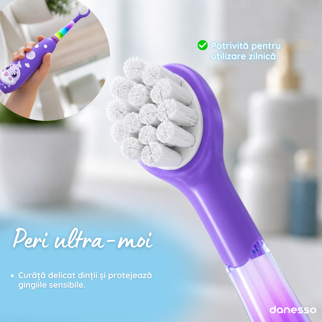 Periuta de Dinti Electrica Sonica Danesso Seago® – Curatare Delicata si Distractiva pentru Copii (0-8 ani), Mov