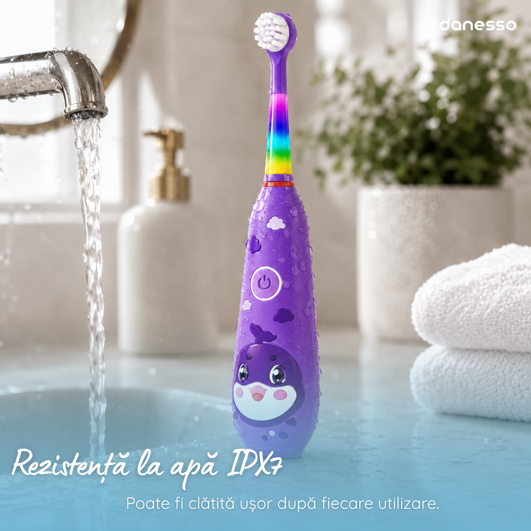Periuta de Dinti Electrica Sonica Danesso Seago® – Curatare Delicata si Distractiva pentru Copii (0-8 ani), Mov