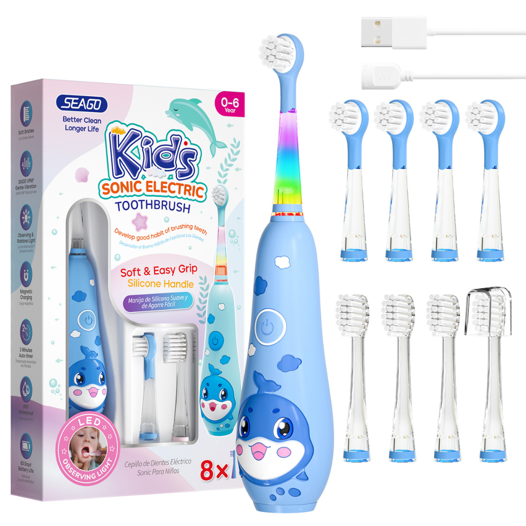 Periuta de Dinti Electrica Sonica Danesso Seago® – Curatare Delicata si Distractiva pentru Copii (0-8 ani), Albastru