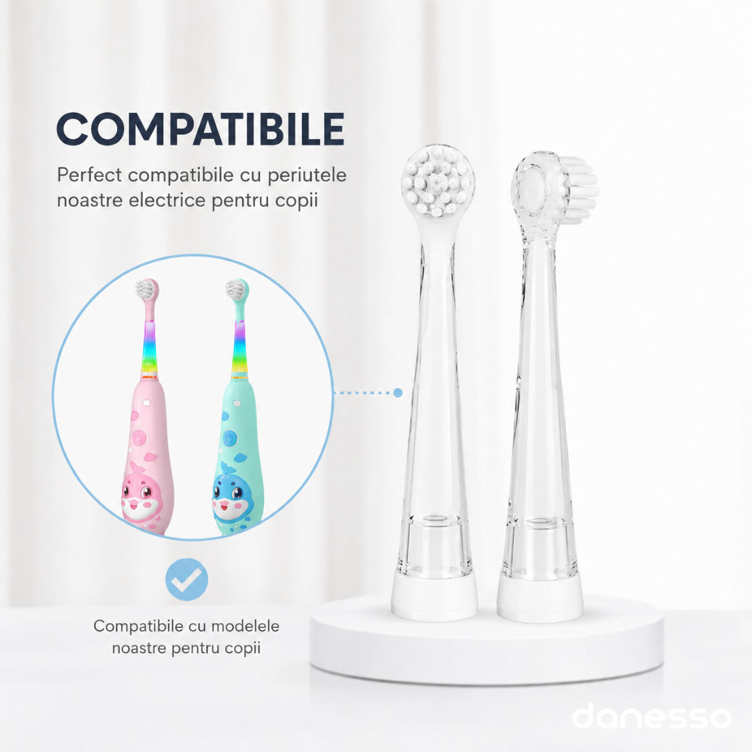 Set 4 Capete Compatibile pentru Periuta Electrica Sonica Danesso® pentru Copii (0-3 ani)