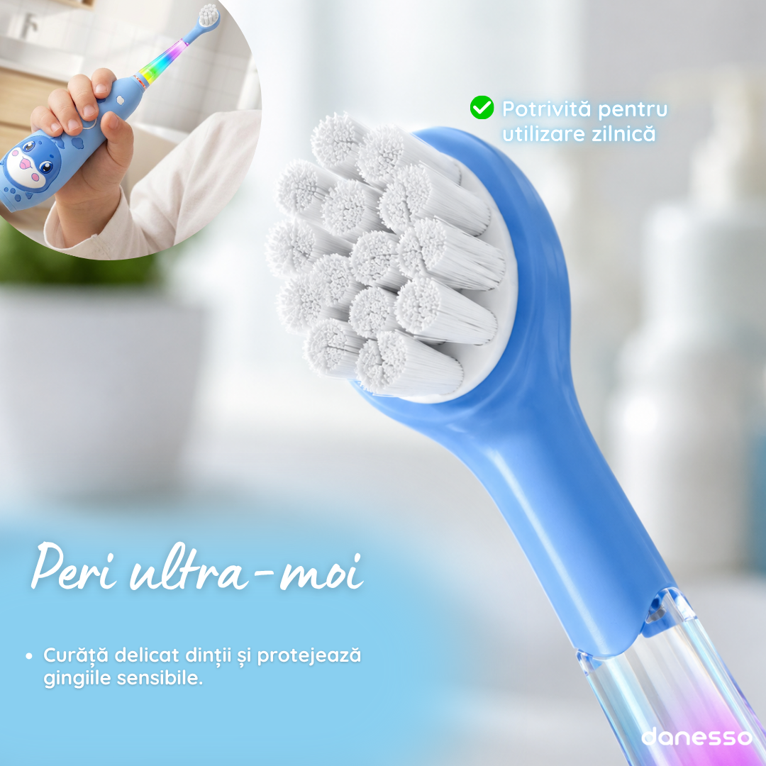 Periuta de Dinti Electrica Sonica Danesso Seago® – Curatare Delicata si Distractiva pentru Copii (0-8 ani), Albastru