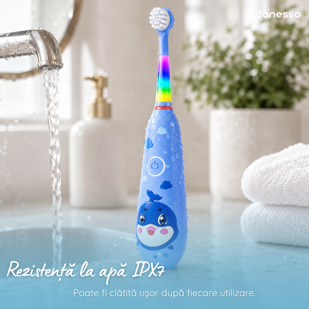 Periuta de Dinti Electrica Sonica Danesso Seago® – Curatare Delicata si Distractiva pentru Copii (0-8 ani), Albastru