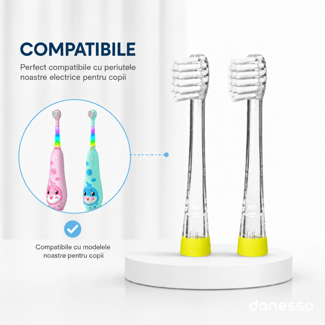 Set 4 Capete Compatibile pentru Periuta Electrica Sonica Danesso® pentru Copii (3-8 ani)